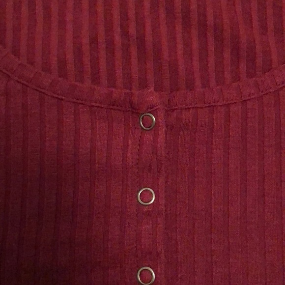 Red Ribbed Button Up Tee - Picture 2 of 3
